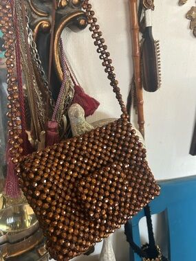 Vintage Metallic Copper Beaded Shoulder Bag